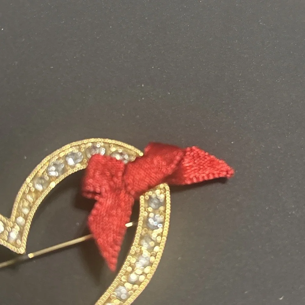 Vintage Heart Shaped Brooch with Crystal Accents